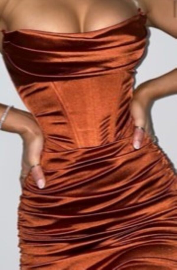 amber satin dress burnt orange