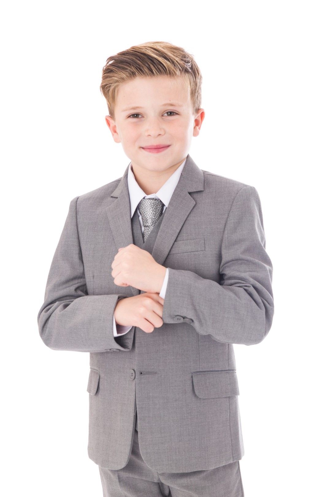 Vivaki Boys 5-Piece Grey Suit Set – Page Boy Wedding Formal Party Outfit (Ages 0-3 To 14)
